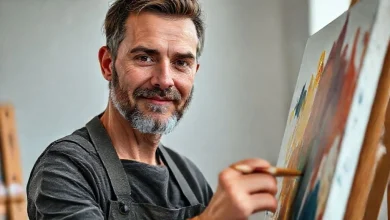 Akrilik boya ile resim yapma teknikleri: adım adım uygulama gösteren fırçalar, palet ve canlı renkler.