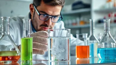 Asitler ve bazların kimyasal özelliklerini ve reaksiyonlarını gösteren bilimsel illüstrasyon.