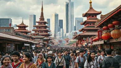 Asya ülkelerinin nüfus, ekonomi ve kültürel çeşitliliğini anlatan bir görsel.