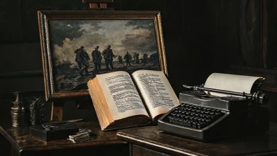 Dünya Savaşlarının sanat ve edebiyat üzerindeki derin yansımalarını anlatan bir görsel.