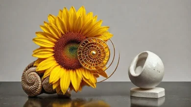 Fibonacci Dizisi'nin doğa ve sanattaki matematiksel etkileşimini gösteren görsel.