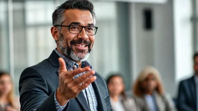 Bir toplantıda ekibine liderlik eden ve sunum yapan profesyonel. Liderlik becerilerini geliştirme yolları.