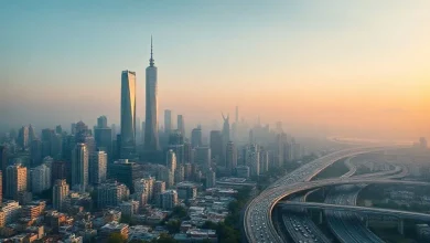 Şehirleşme süreci, kentsel büyüme, modern şehir manzarası, çevresel ve sosyal etkileri gösteren görsel.