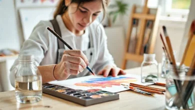 Sulu boya temel tekniklerini ve kullanım ipuçlarını gösteren fırça ve boya paleti görseli.