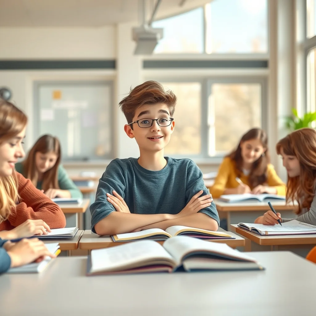 Kalabalık bir kafede özgüvenle konuşan genç, sosyal ortamlarda çekingenliği yenme adımını simgeliyor.