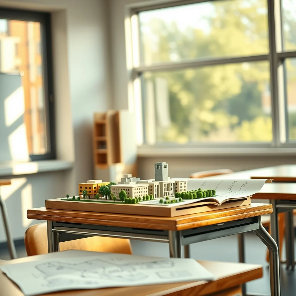 Modern binalar ve yeşil alanlarla yenilenen bir şehirde kentsel dönüşüm sürecini gösteren yapay zeka çizimi.