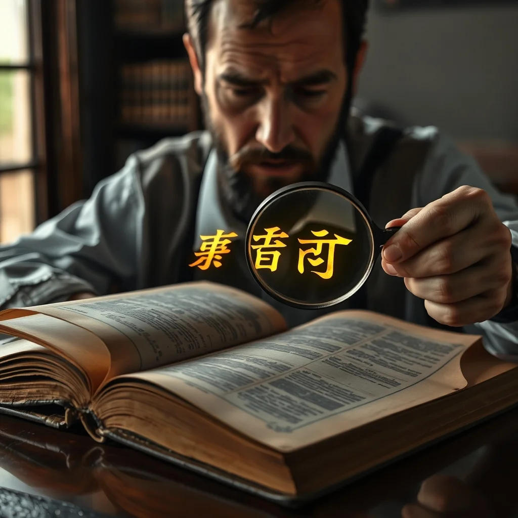 Büyüteçle incelenen kitap sayfaları üzerinde metinlerdeki dil ve üslup analizini simgeleyen görsel.